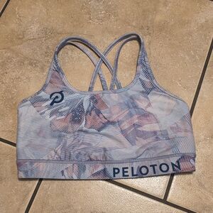 Peloton Blue & Pink Floral Cross-Back Seamless Sports Bra